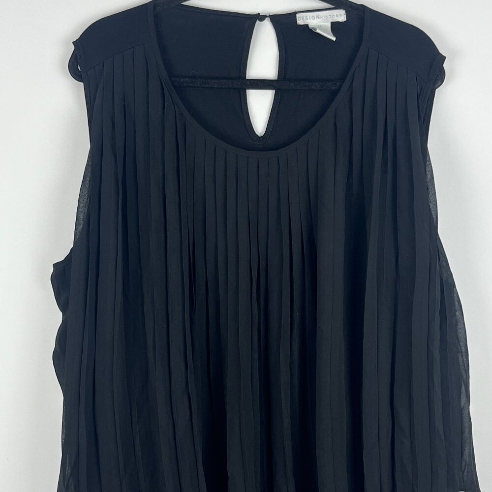 Design History Top Blouse Size 2X Black Sleeveless Chiffon Pleated Viscose Span